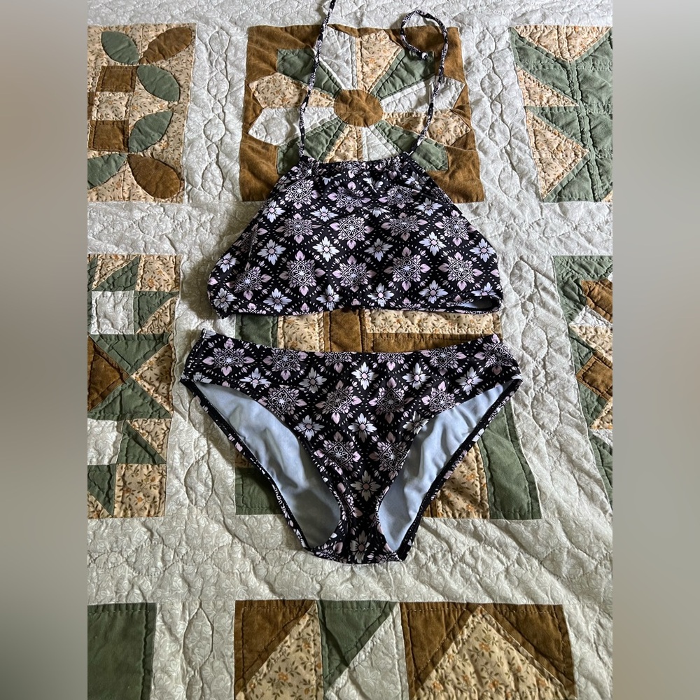 Flower high neck bikini set